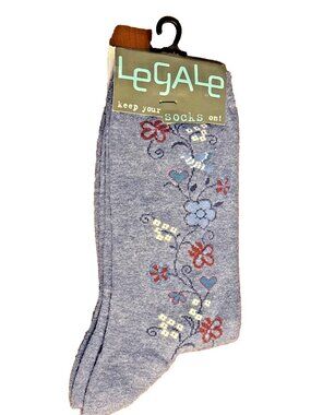 Womens LeGale Denim Floral Crew Socks Fits Shoe Size 4-10 Sock Size 9-11 Cotton